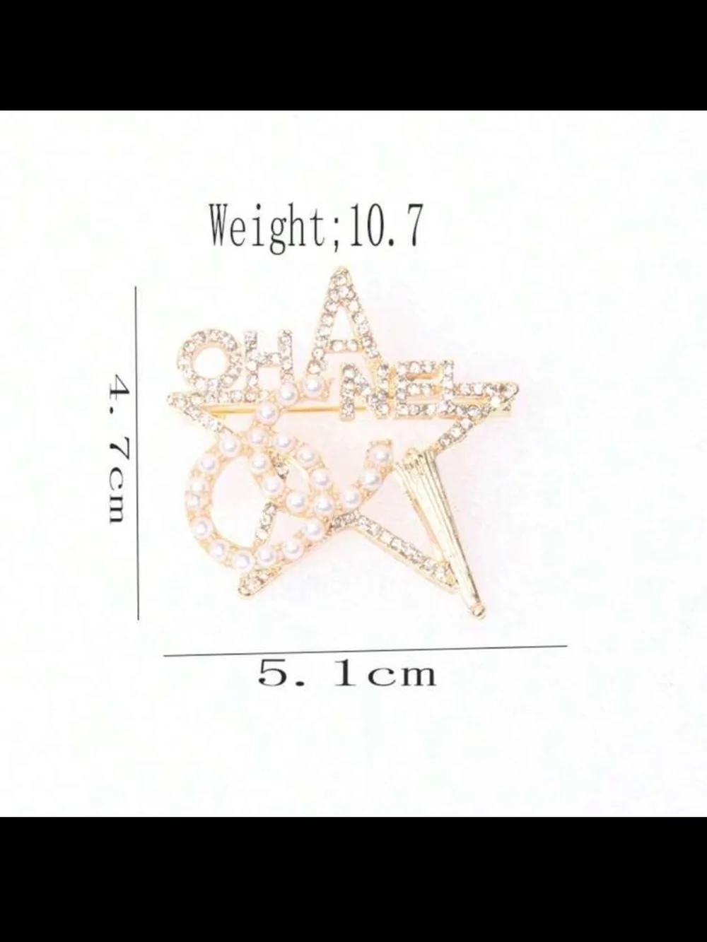 Gold-Tone Star Brooch with Pearl CC Accents